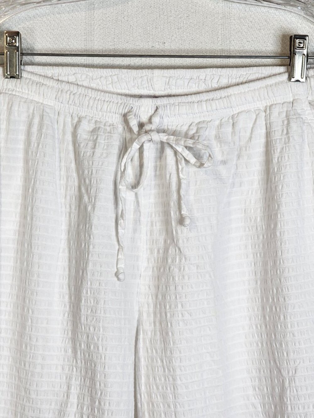Focus Casual White Preshrunk Cotton Seersucker Drawstring Elastic Waist Pants XL - Picture 6 of 16